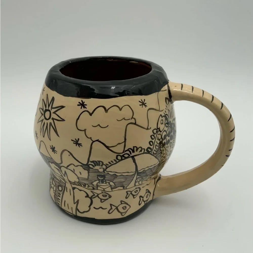 Handmade & Painted Sugar Skull Mug Red Clay Day of the Dead Dia De Los Muertos - Picture 4 of 8